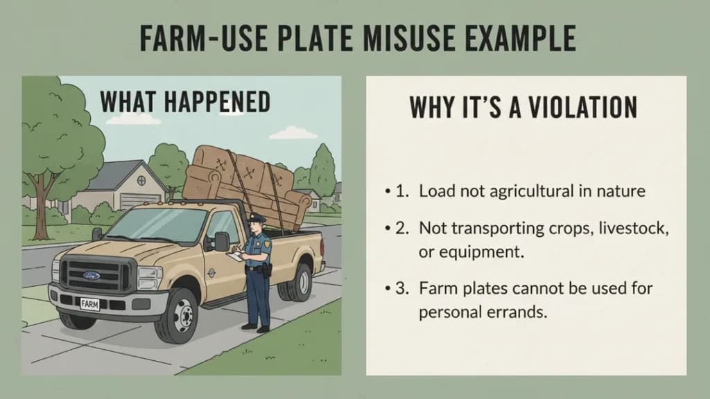 farm use plate misuse example citation infographic