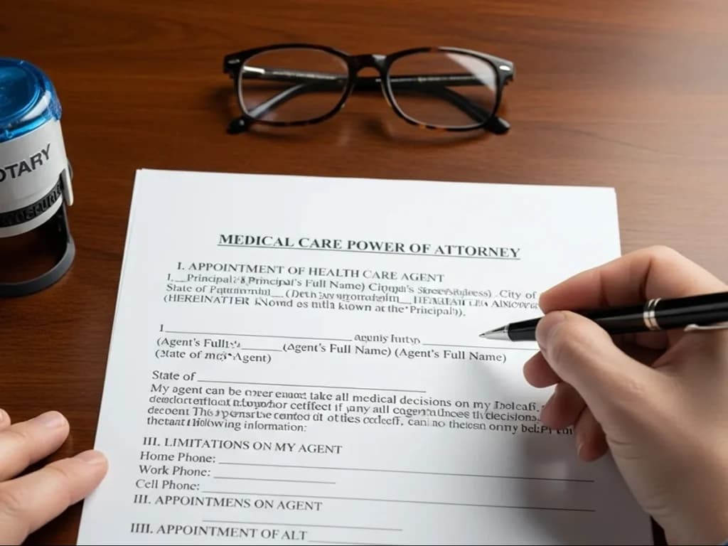 hands signing health care power attorney document